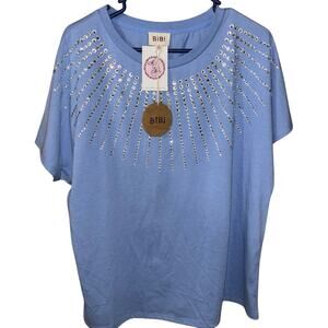 Bibi women’s boutique blue rhinestone bling t-shirt blouse NWT (medium)